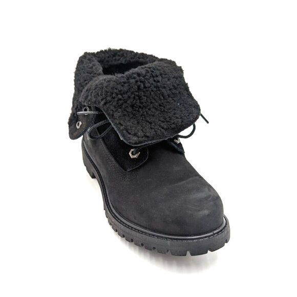 Timberland Authentic Women Waterproof Fleece Fold Down Boot Black Leather US 6.5 - Picture 11 of 15